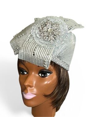 Mr. Hi's Classic Vintage Silver Metallic Sequin and Rhinestone Derby Dress Hat
